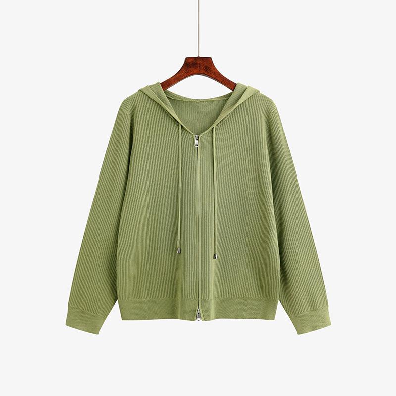 Damen Übergröße Kapuzensweatshirt Damen Gestreifte Oberteile Herbst Strick-Cardigan Jacke