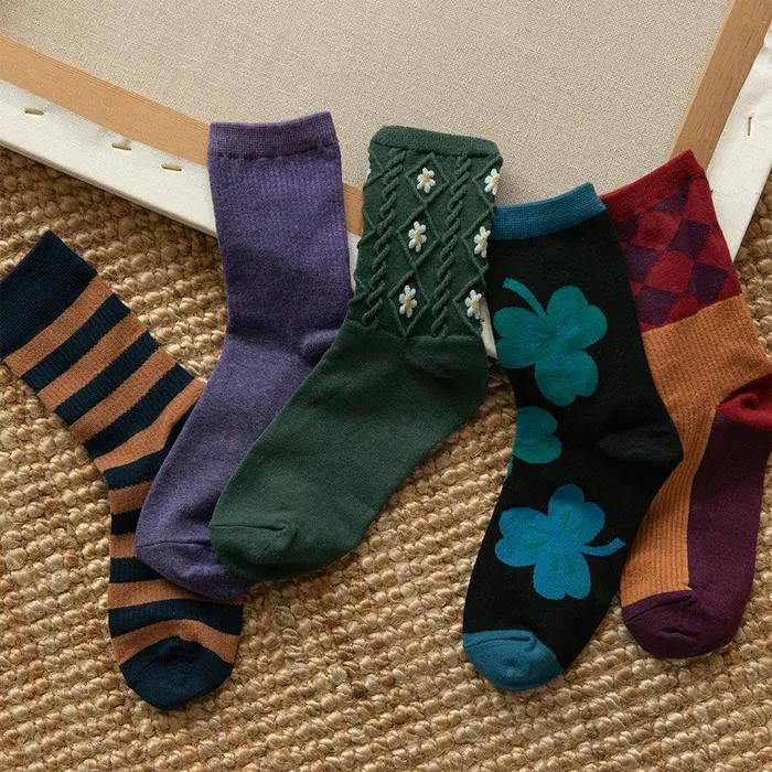 [Gift Set] Daily Vintage Socks Women 5P (03-04) (Women's Socks) + Free Shopping Bag