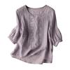 Camicia da donna girocollo mezza manica ricamo motivo floreale top tinta unita sottile retrò camicetta da indossare tutti i giorni