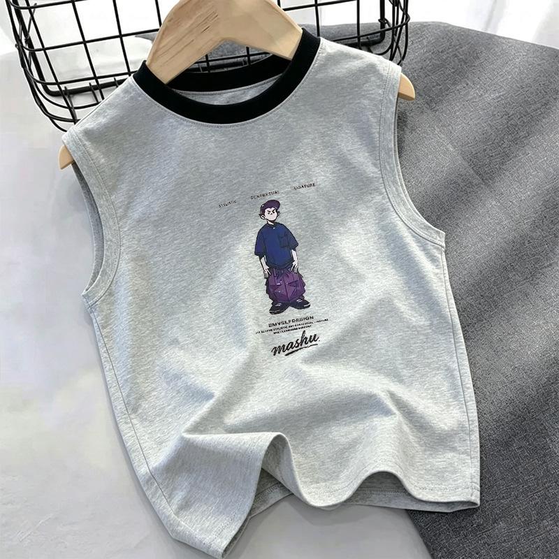 Boys' Trendy Contrast Color Sleeveless Cotton Top (Ages 6-15)