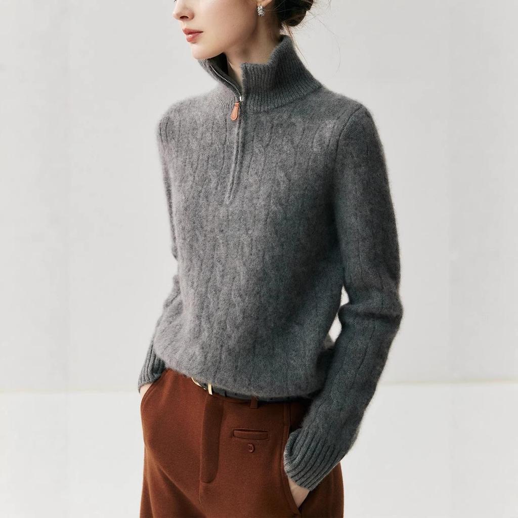 Autumn/Winter Women's Thick Cashmere Half-Zip High Neck Loose Sweater