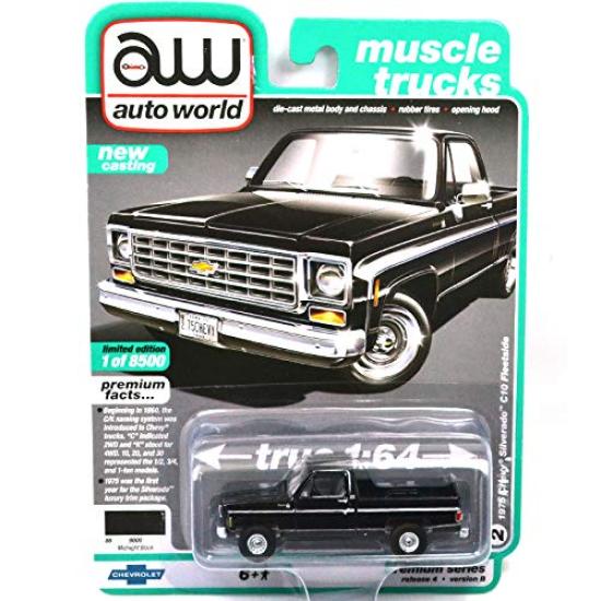 Auto World Масштаб Премиум Выпуск Chevy Silverado C10 Fleetside 164  1975 (Полночь черный) чёрный