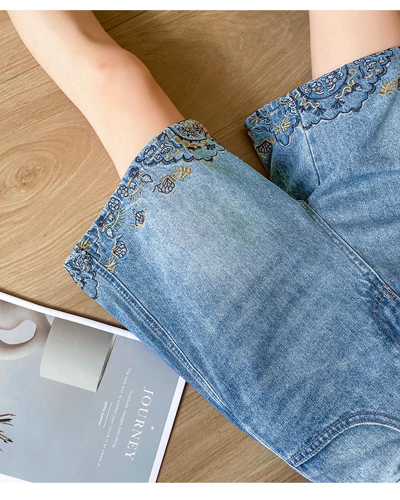 Women's Summer High-Waisted Embroidered Lace A-Line Denim Shorts - Loose Fit, Petite, Wide-Leg, Five-Point Design