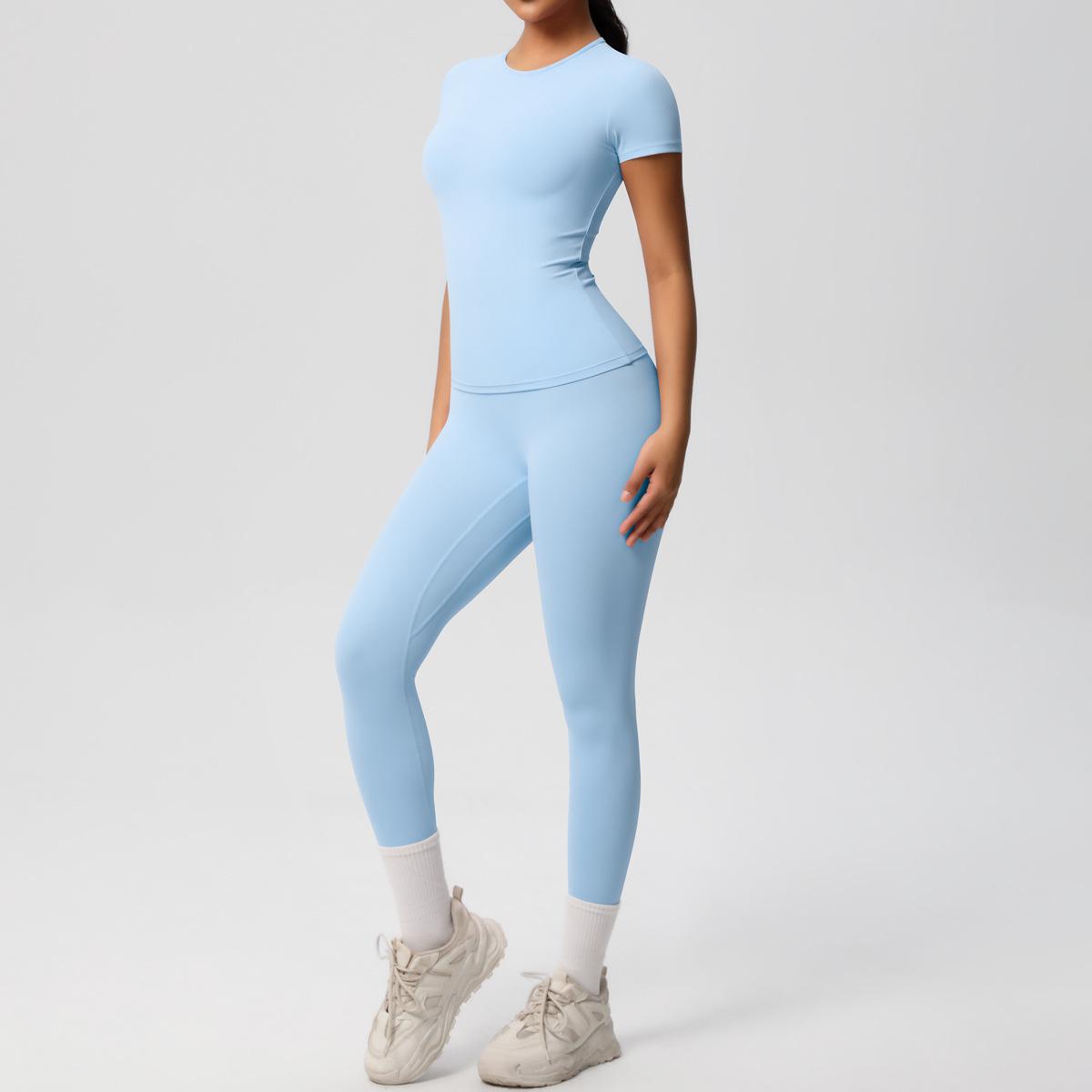 

Европейский и американский спортивный костюм: Футболка с ощущением обнаженности, приятная к коже, и эластичные брюки для йоги с высокой посадкой для женщин M