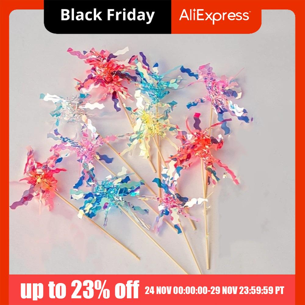 10 pieces Colorful Glitter Cake Topper Sparkle Bamboo Foil Firework Cupcake Toppers Tassels Cake Decoration Dessert Making