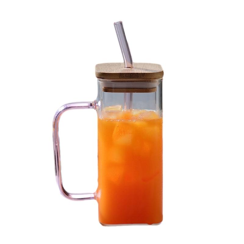 Square Drinking Cup Creative Cocktails Glasses Colorful Handle Glass Cup for Coffee Milk Juice Heat Resistants Drinkware