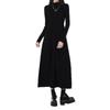 Women's Black High Neck Long Sleeve Bodycon Midi Dress - Petite Waist Slimming 2026 Spring Style