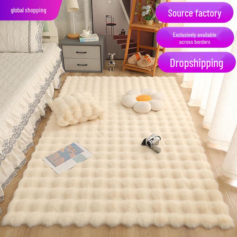 Cream Faux Rabbit Fur Carpet for Living Room, Sofa, Bedroom, or Bedside - Winter Style Rug/Mat
