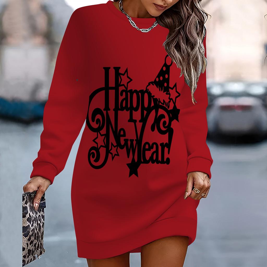 Ladies' Elegant, Fashionable, Trendy and Casual Hoodie,New Year Element Printed Three-dimensional Cut Women's Long Red Hoodie