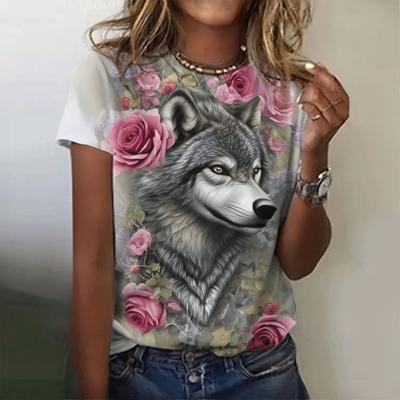 3d Wolf Print Women T-Shirts Summer Fashion Animal T-Shirt Short Sleeve O-Neck Hip Hop Tee Oversized Woman Clothing Shirt