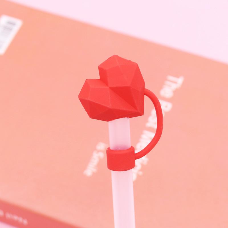 1Pcs Silicone Straw Plug 3D Heart-shaped 10mm Drinking Straw Dust Cap Splash Proof Kitchen Tool Straw Tips Cover Cup Accessories