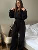 Women's Spring Autumn Long Sleeve Jumpsuit Casual Half Zip Elastic Waist Romper Set