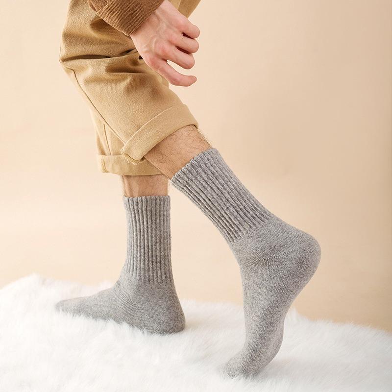 Men's Autumn and Winter New Products Thick Warm Solid Color High Like Rib Hair Ring Tube Socks