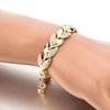 Gold Full Diamond Leaf Women's Bracelet with Extension Chain