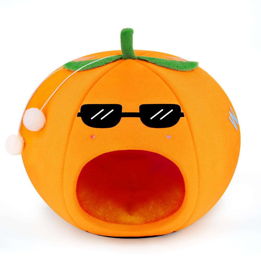 Orange cat bed cute pet cat bed suitable for cats and dogs to keep warm semi-enclosed cat sleeping for all seasons