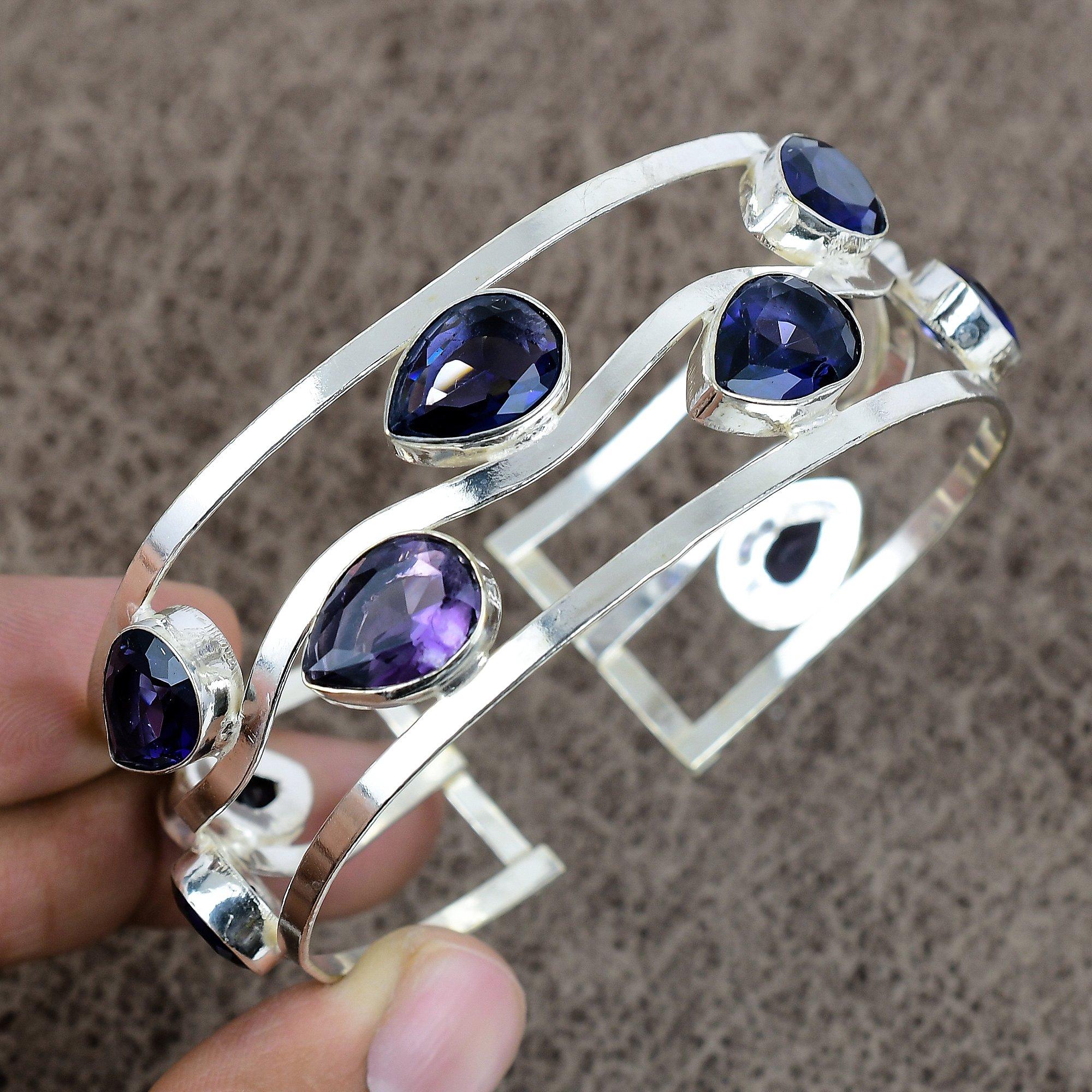 

Amethyst Gemstone Handmade 925 Sterling Silver Cuff Bangle Adjustable KKG-206