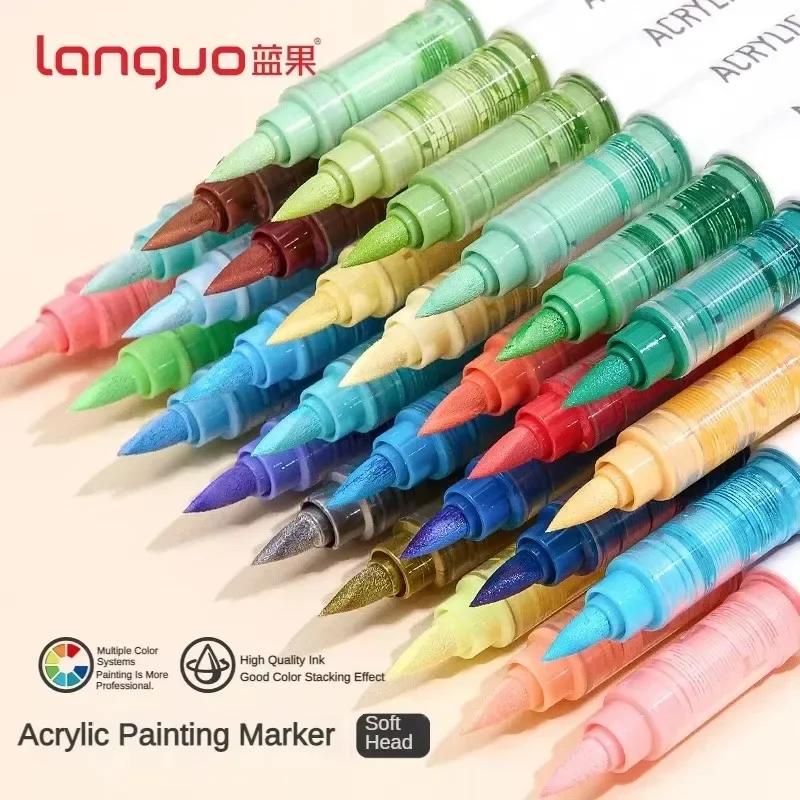 Languo 207/9 Colors Direct Liquid Color Acrylic Paint Pens Brush Marker Pen Painting DIY Card School Art Supply Stationery