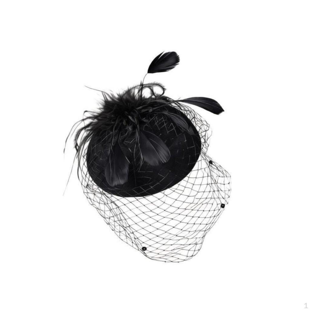 Feather Fascinator with Netting Vintage Design Headpiece Elegant Birdcage
