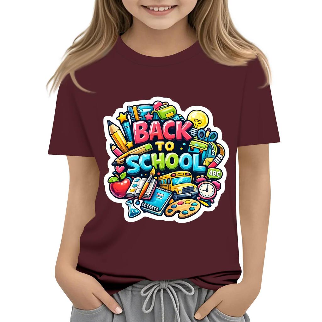 Children's Casual and Fashionable Round-Neck Printed Short-Sleeve Top for Back-to-School