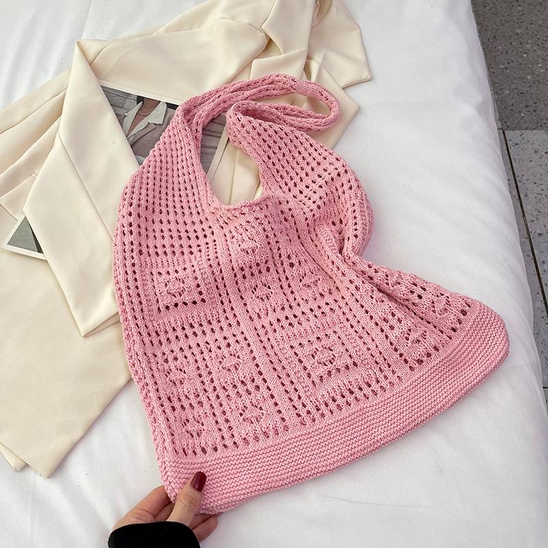 Knitted Bag Vintage Hollow Hand Woven Bag Shoulder Bag Woolen Handbag