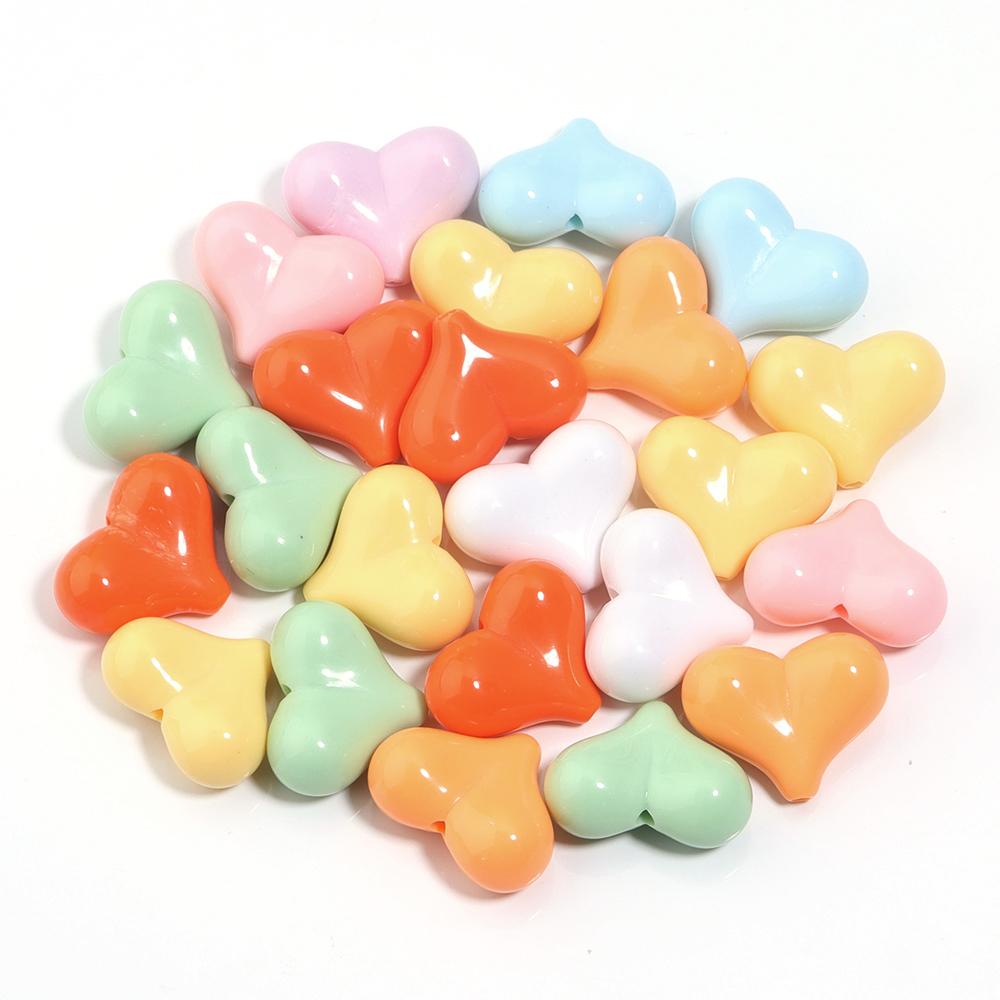 30pcs17x22mm Acrylic Love Heart Bead Shiny Loose Spacer Charm Bead for DIY Bracelet Necklace Jewelry Handmade Beaded Material