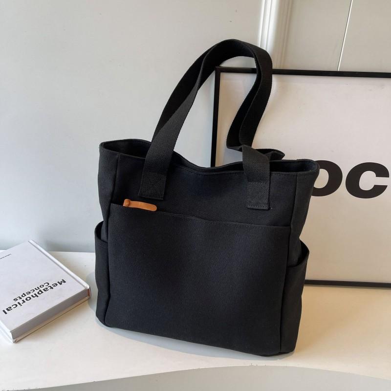 All-matching Canvas Bag 2026 New Style Pure Color Simple Large-capacity Tote Female College Students