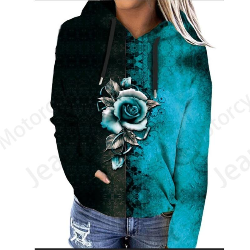 Rose Floral 3d Print Hoodie Women Fashion Oversized Hoodies Women Sweats Flower Coat Sweatshirt With Pocket Pullovers Sudaderas