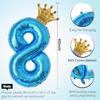 40 Inch Light Blue Number 8 and Mini Crown Balloon for 8th Birthday Party Decorations, Light Blue Birthday Party Balloons Decorations Supplies