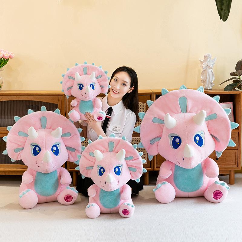 Pink Triceratops Dinosaur Plush Toy - Cartoon Jurassic Series Stuffed Animal Doll
