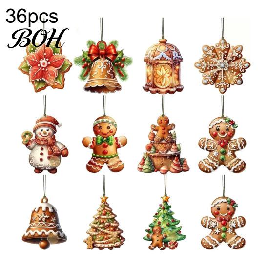 Decorative Christmas Window Displays 12/24/36Pcs Gingerbread Outdoor Decorations, Hanging Ornaments, 2D Double Sided Rustic Tree Decor Xmas for Office