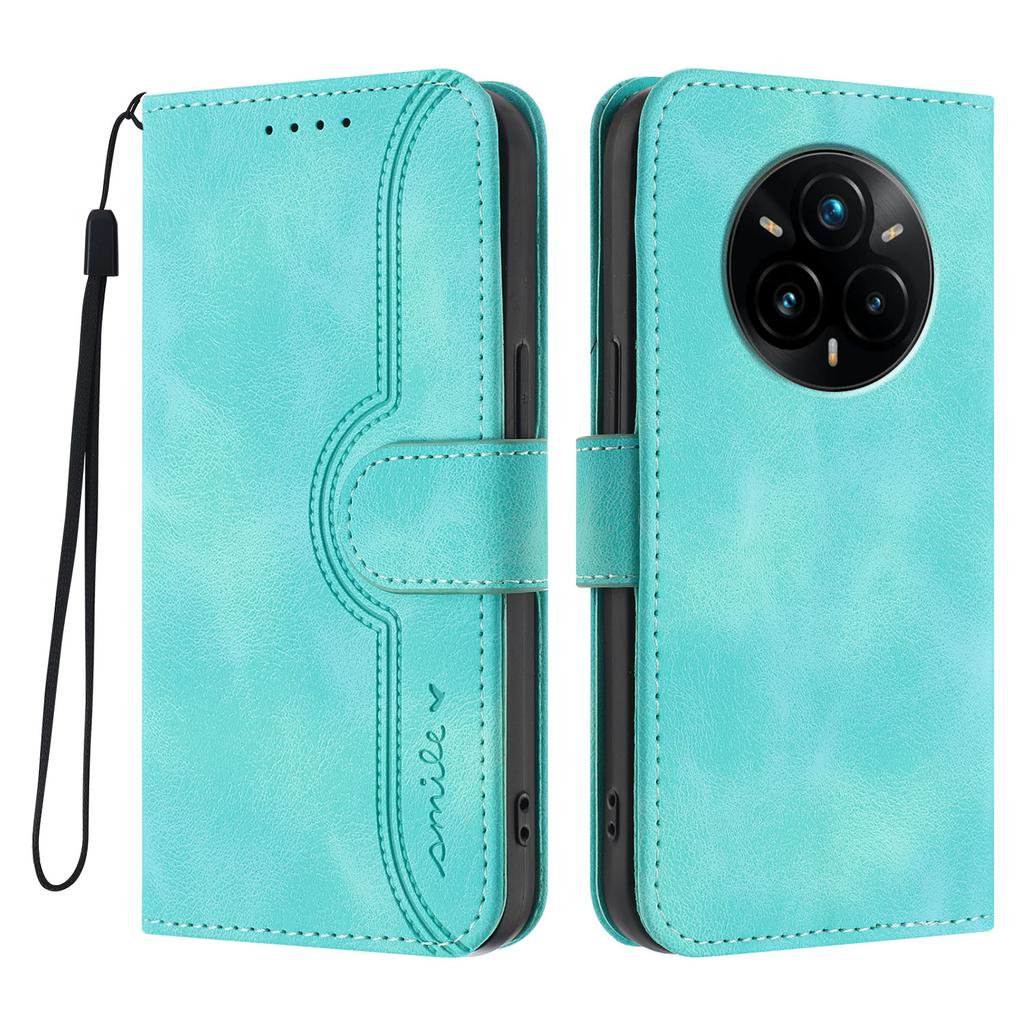 For Realme 14 Pro+ 5G Leather Case Wallet Stand Smile Imprinted Phone Cover with Strap
