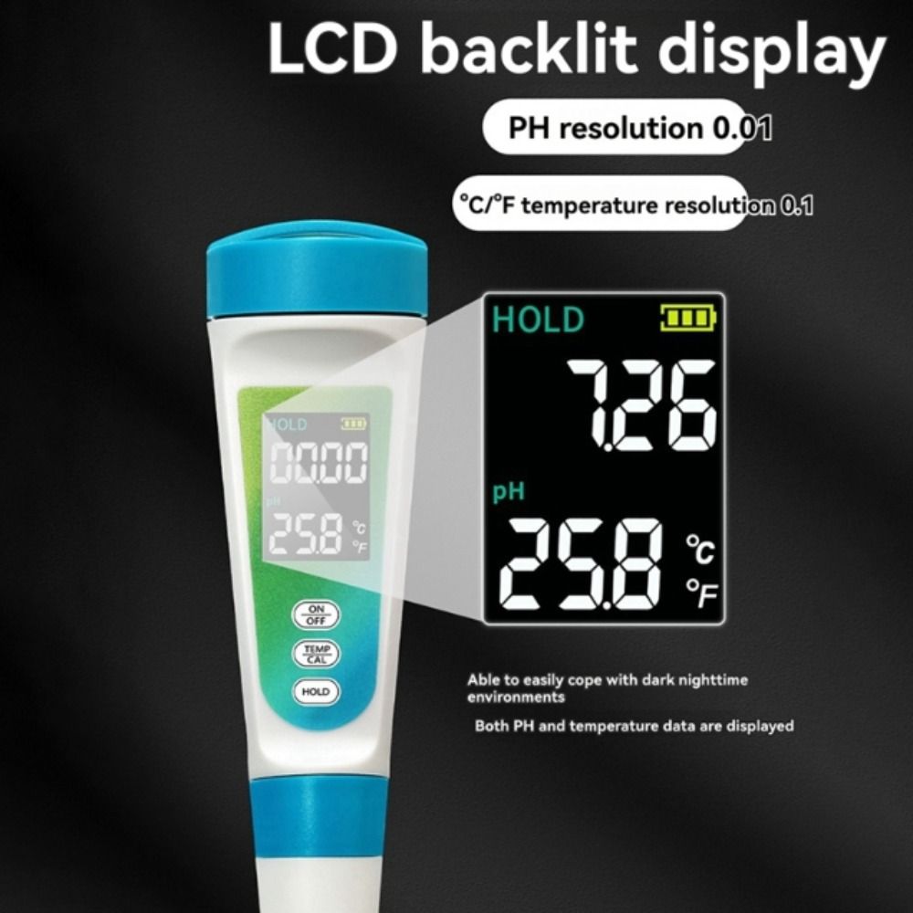 Digital Display PH Meter Backlight LCD Temperature Meter Acidity Analyzer  Professional Use