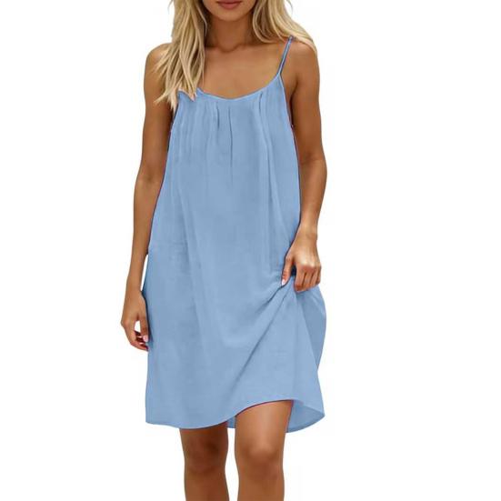 Women's Backless Cami Dress Solid Sleeveless Mini Dress Above Knee A-Line Skirt Soft Breathable Fabric Summer Beach Casual Travel Dress