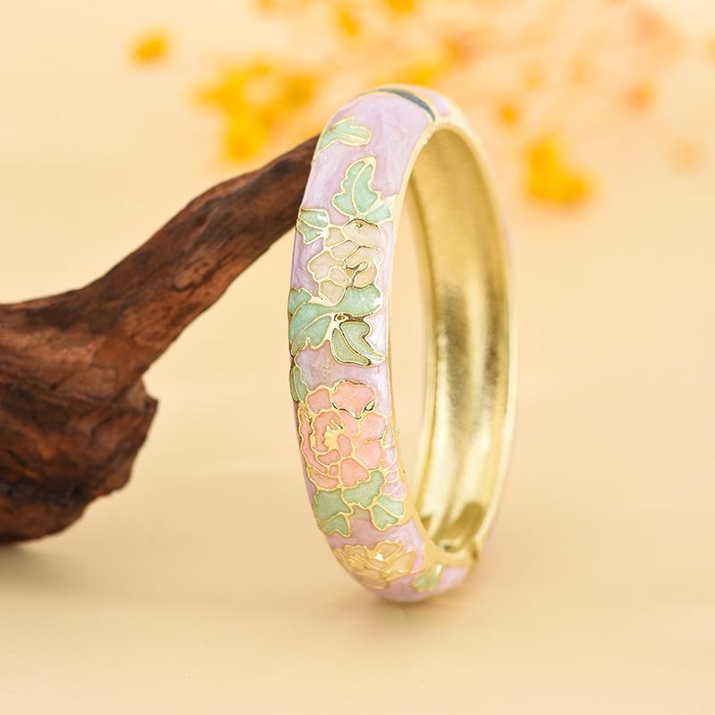 Cloisonné Pfingstrosenblüte Mode Armband - Perfektes Souvenir Geschenk für Freundin oder Mama