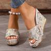 Fashion Women's Platform Slippers Vintage Floral Print Peep Toe Wedge Women's High Heels Floral Print Women's Slippers Summer Shoes