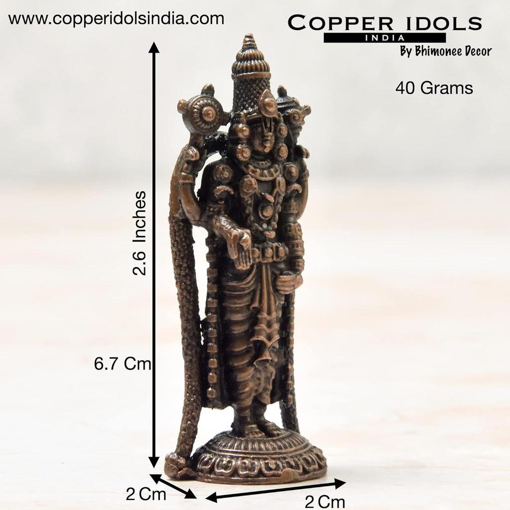 Handmade Copper Balaji Idol | 2.6 Inches  Patina Antique Finish | Lord Venkateswara Murti for Puja & Home Décor
