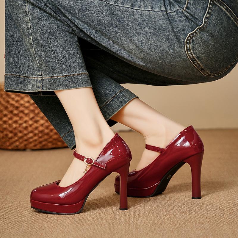 Fashion Women Pumps Spring New Fashion Buckle High Heels Shoes Women Solid Platform Heels Women Wedding Shoes Bride Zapatos De Mujer