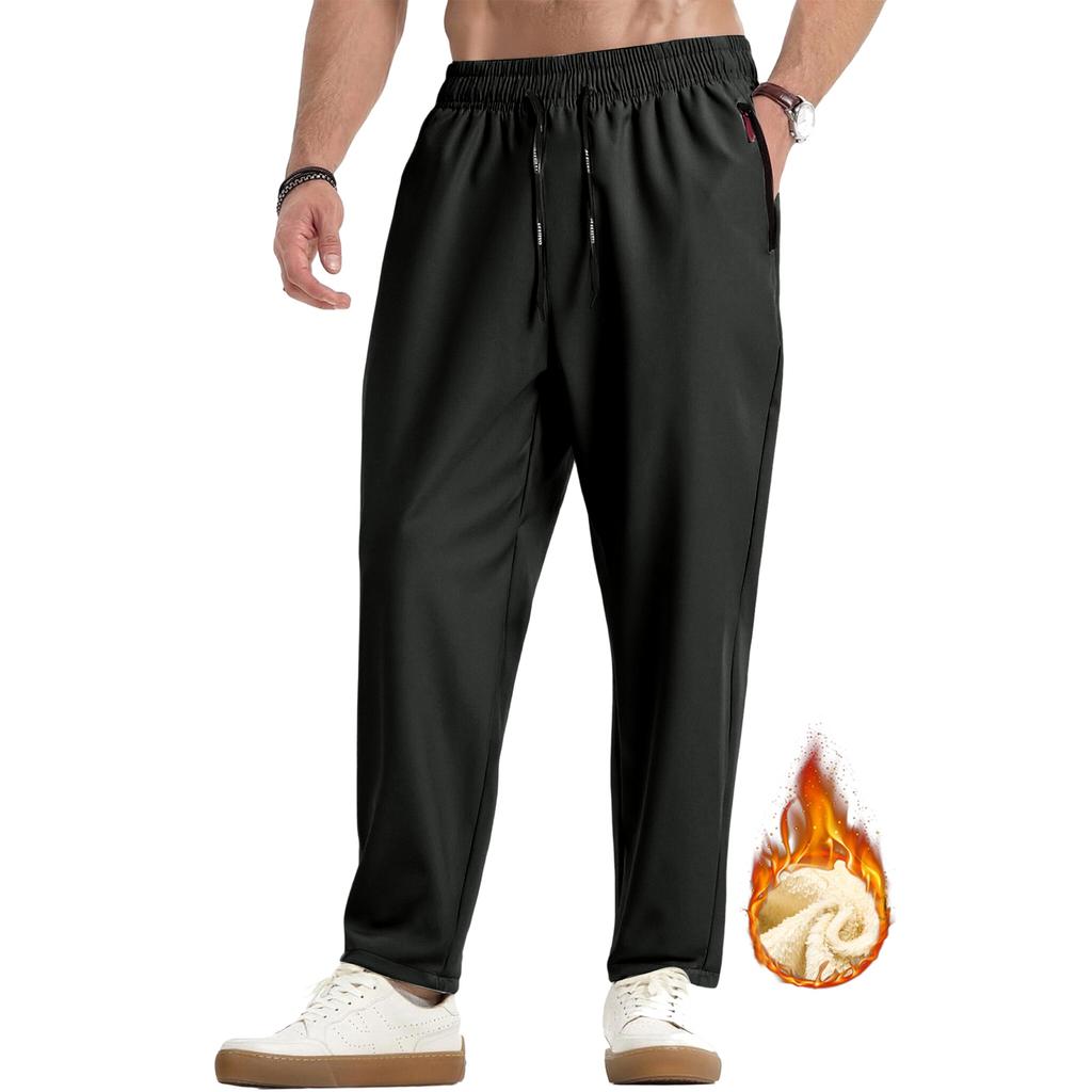 Men's Solid-color Casual Sport Trousers, Men's Fleece Warm Drawstring Flat Leg Sweatpants