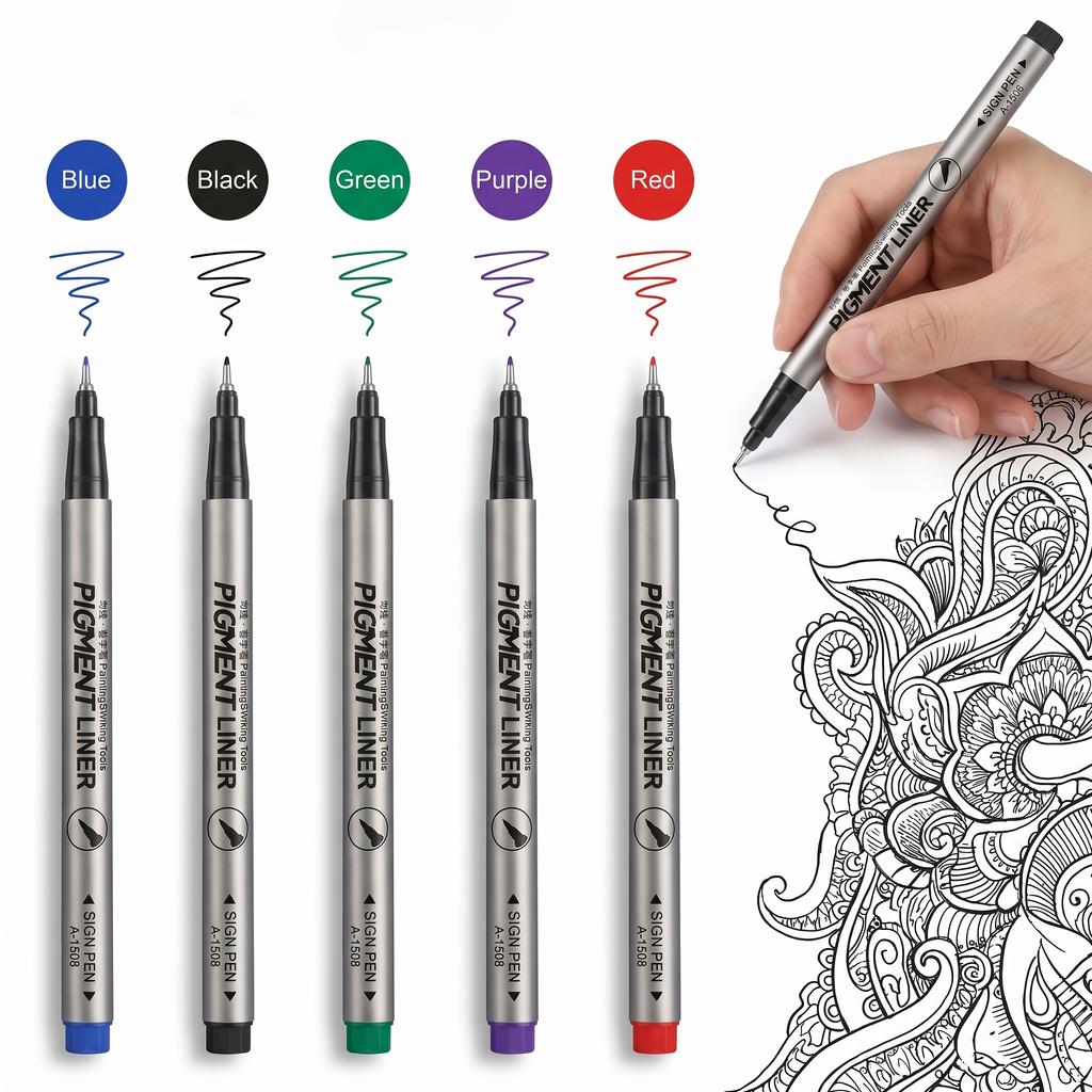 5Pcs Multicolor Gel Ink Pens Set Large Capacity Fast Drying Fine Point Pigment Liner for Writing Note Taking Office