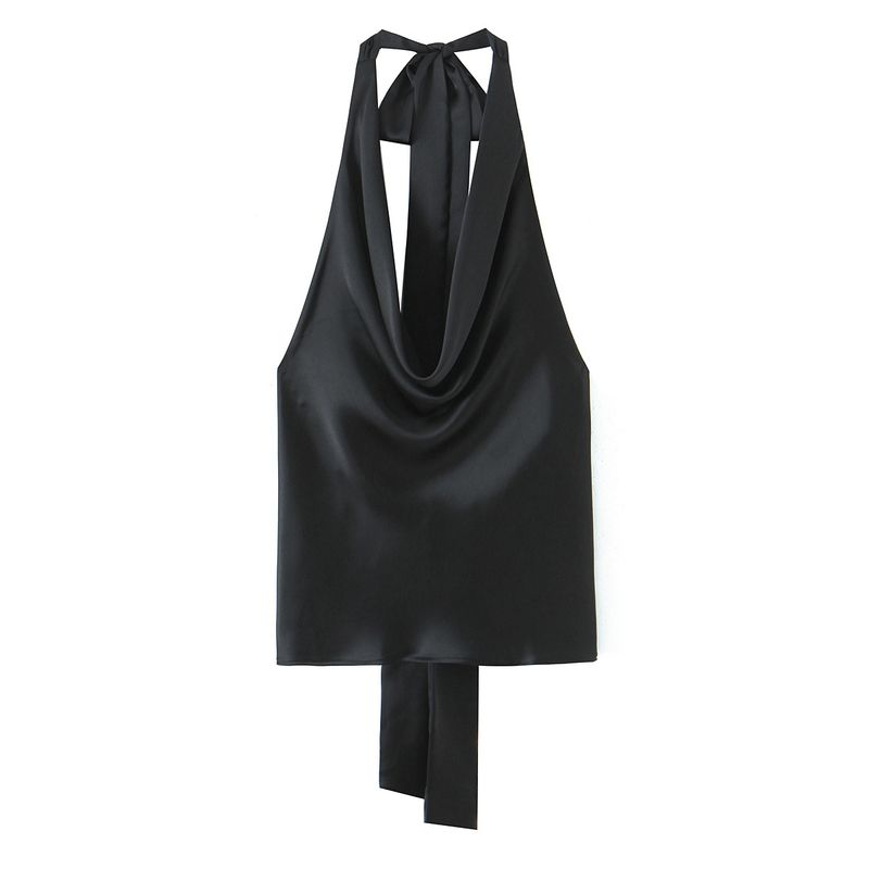 Zbzr Spring New Women clothes Western Style Versitile Fashion Simple Neck Collar Silk Satin Texture Top 2892650