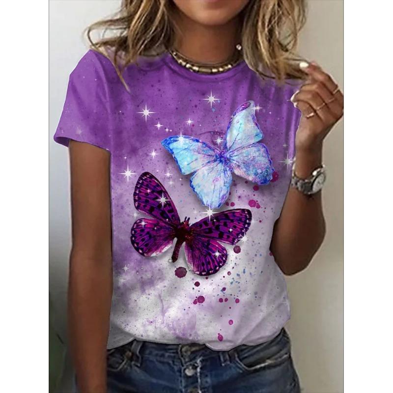O-Neck 3d Butterfly Print T Shirt Women's T-shirt Summer Fashion Short Sleeve Tops Oversized Summer Top Female Clothing