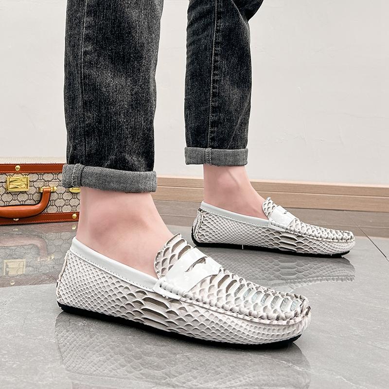 Herren Mokassins Fahrschuhe Leder Flats Lässige Slipper Übergröße Farbdruck Schuhe für Herren