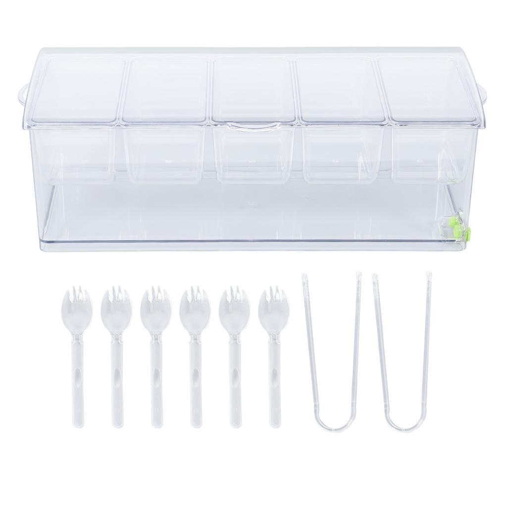 Ice Chilled Condiment Server Plastic Storage Cold Food Container Clear Sauce Caddy Serving Tray Container with Lid