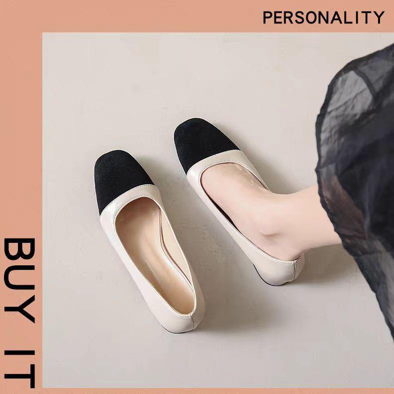 

Round head and single shoes 2025 light mouth large size medium fragrant color matching work shoes spring French new thick heel single shoes women 35