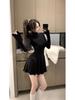 Women's Autumn/Winter Slimming High Neck Fluffy Skirt Dress - Versatile Solid Color, Spicy Girl Style