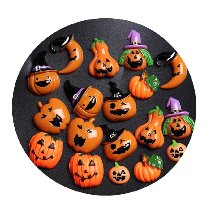 Pumpkin Ghost Skull Witch Hat Flat Back Cabochon Art Supply Decoration