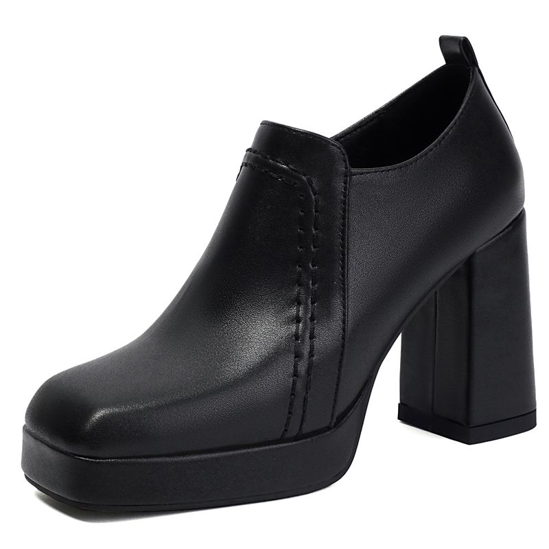 Retro Female Pumps Square Toe Chunky Heels 95cm Platform 2cm Zipper 43 44 45 46 47 Classic Daily Office Lady Shoes 34 5767₽