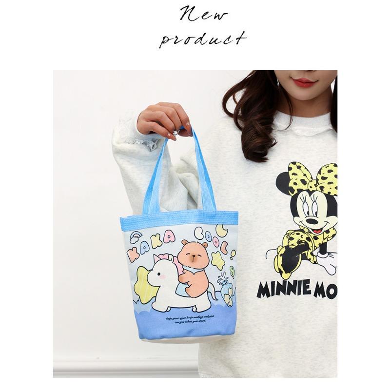 Canvas Bucket Bag Cute Graffiti Childlike Illustration Hand-held Bucket Mommy Storage Bag Bento Bag Work Small Bag