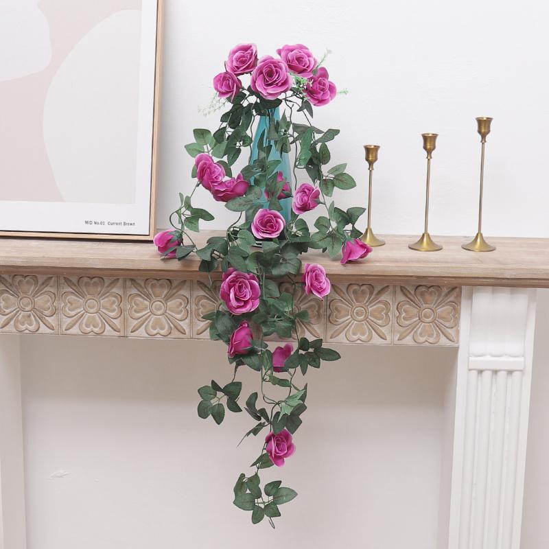 105cm Artificial Flowers Roses Rattan Fake Plants Vine Decoration Wall Hanging Home Decor Arch Accessories Wedding Room Wreath