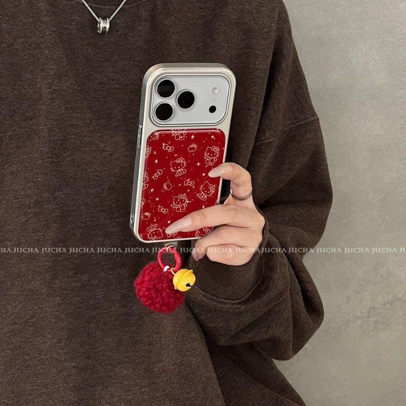Apple 17 Pro Max and iPhone 16 Plus Case with Gold Sparkling Cat Pendant